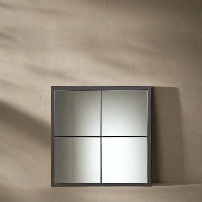Bermondsey 4 pane industrial style small mirror with black frame | malletandplane.com