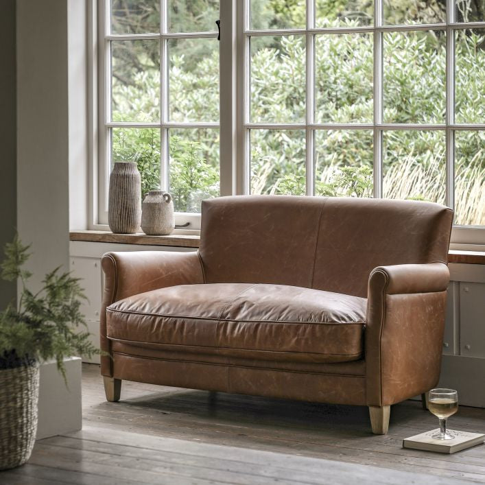 Sir Alfred vintage brown top grain leather sofa with solid ash feet | MalletandPlane.com
