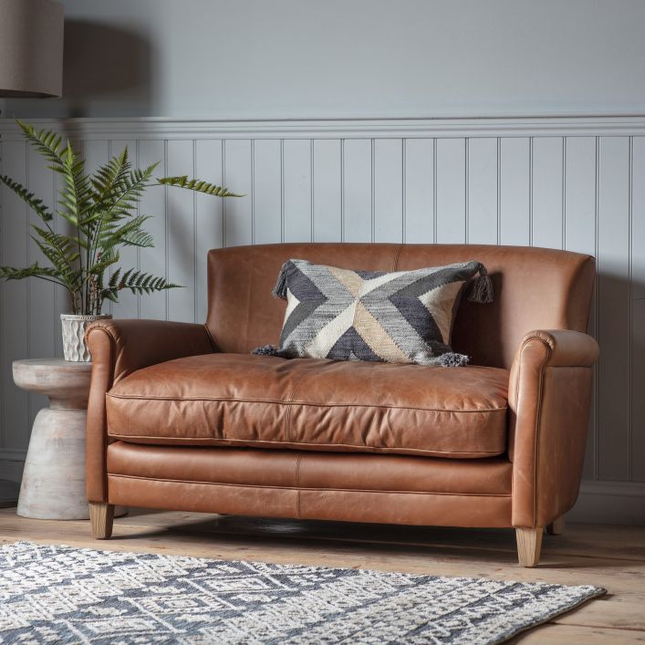 Sir Alfred vintage brown top grain leather sofa with solid ash feet | MalletandPlane.com