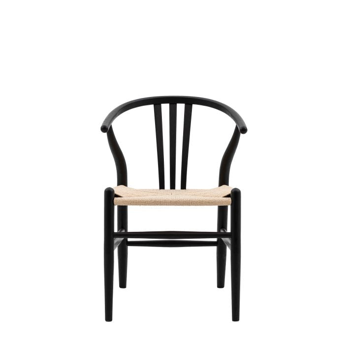 Burnham set of 2 dining chairs in either natural or black stained wood with wishbone back and handwoven kraft seat | malletandplane.com