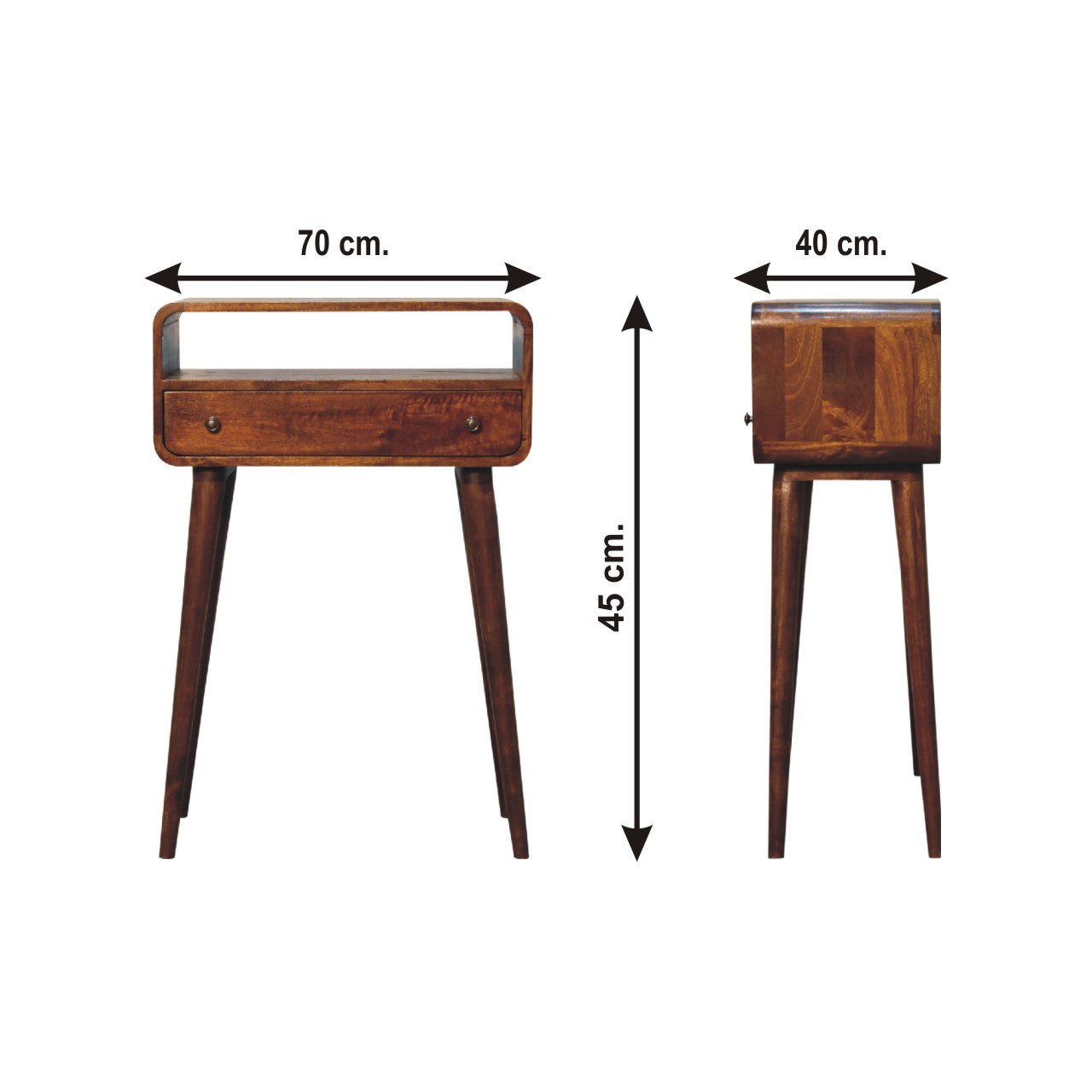 Century 1 Drawer handmade solid wood small console table in deep chestnut finish | malletandplane.com