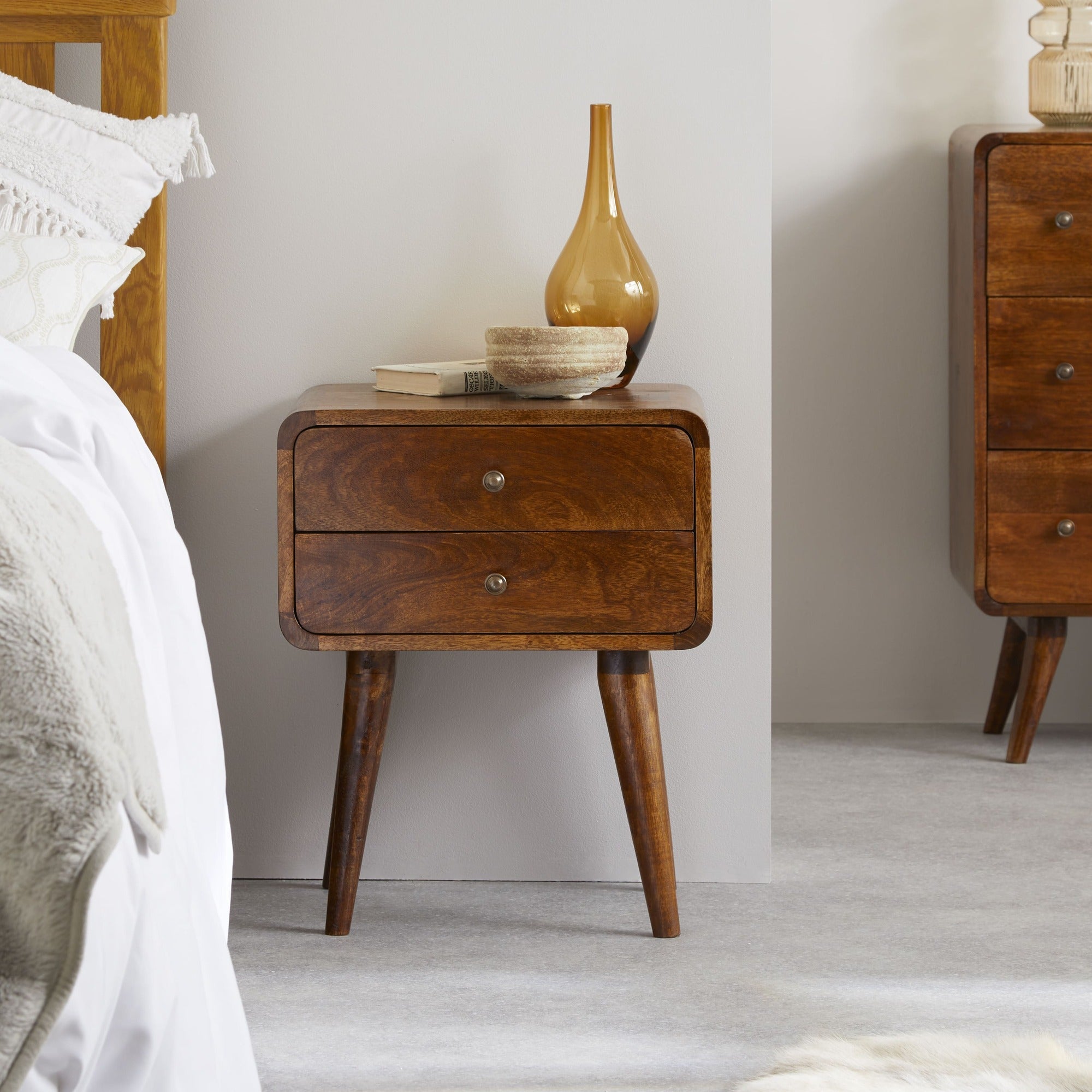 Century 2 Drawer Solid Wood Standard Bedside Table in Deep Chestnut Finish  | malletandplane.com