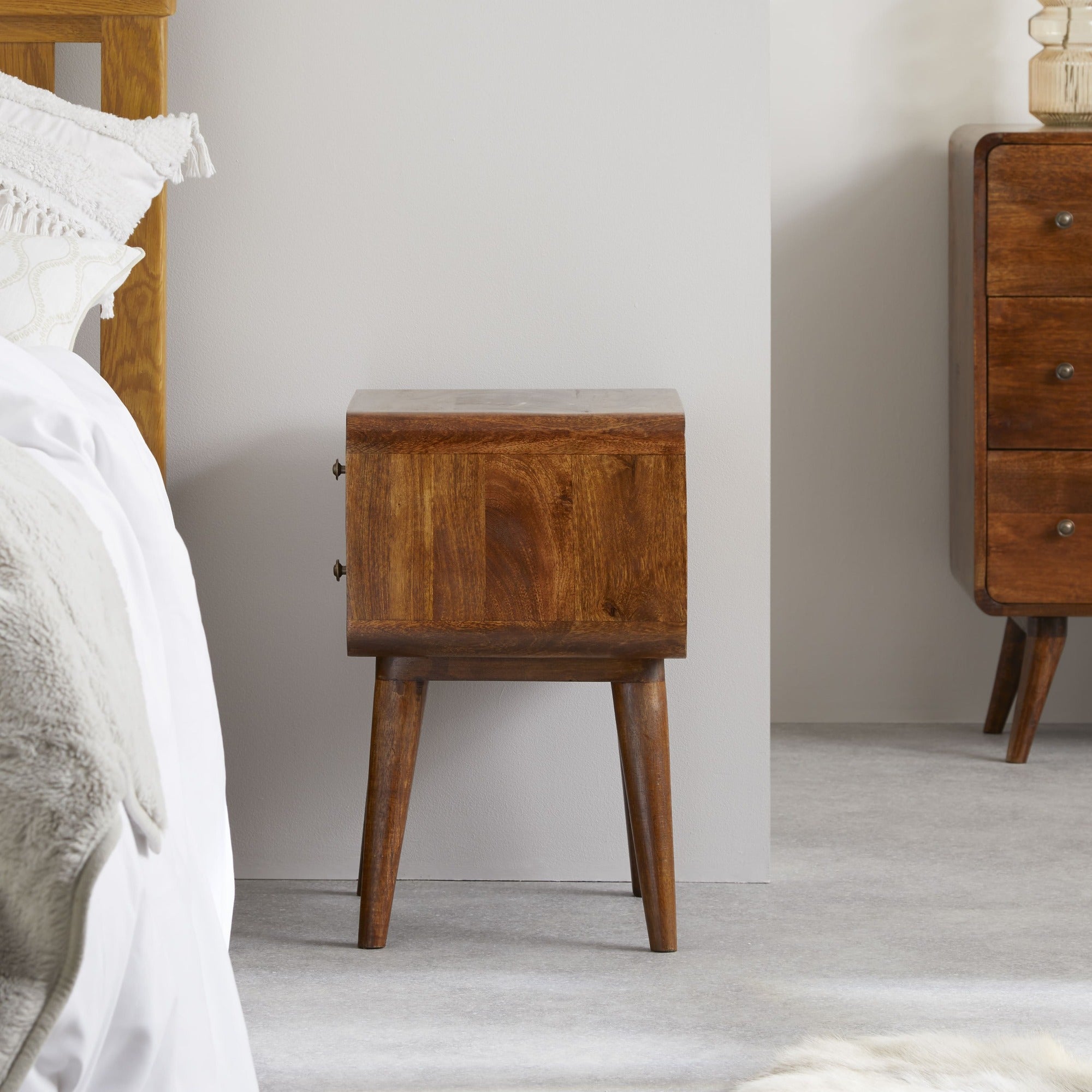 Century 2 Drawer Solid Wood Standard Bedside Table in Deep Chestnut Finish  | malletandplane.com