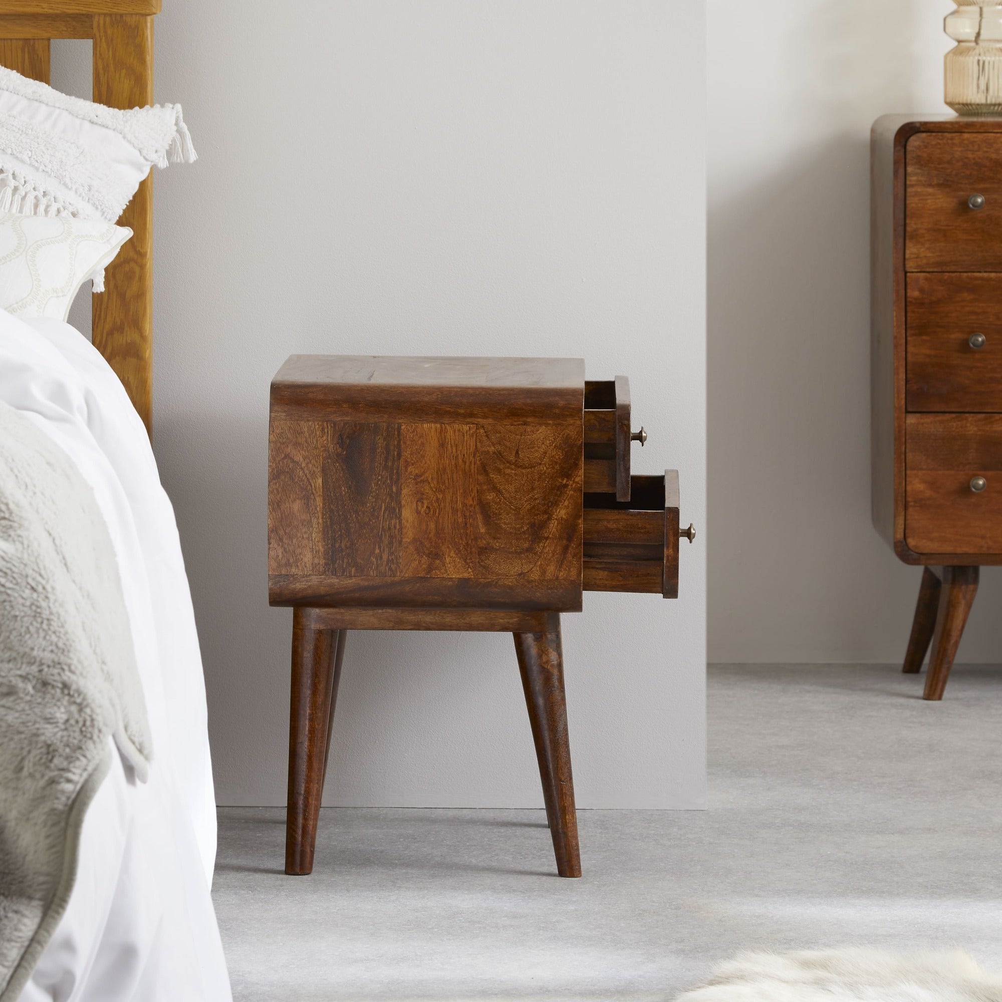 Century 2 Drawer Solid Wood Standard Bedside Table in Deep Chestnut Finish  | malletandplane.com