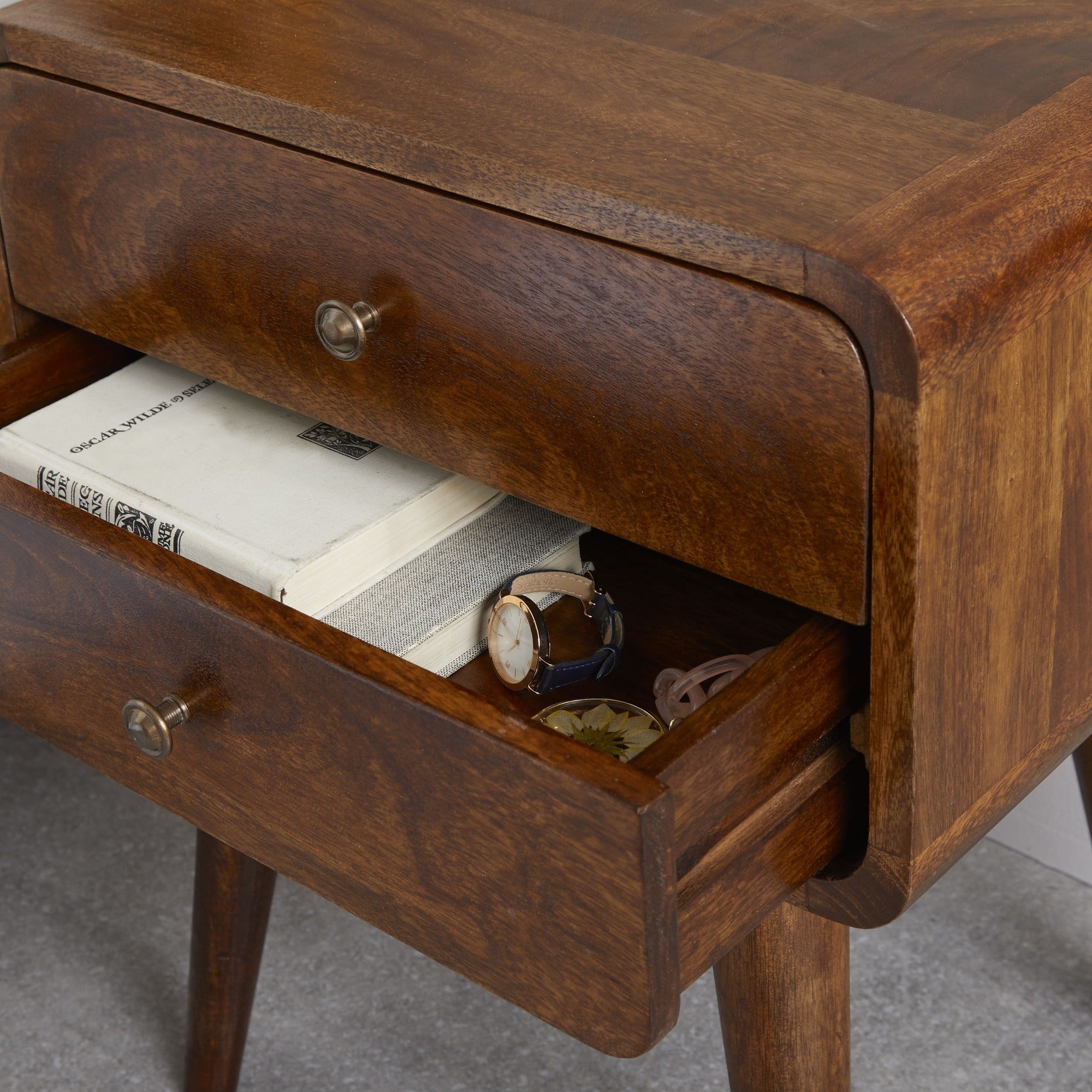 Century 2 Drawer Solid Wood Standard Bedside Table in Deep Chestnut Finish  | malletandplane.com