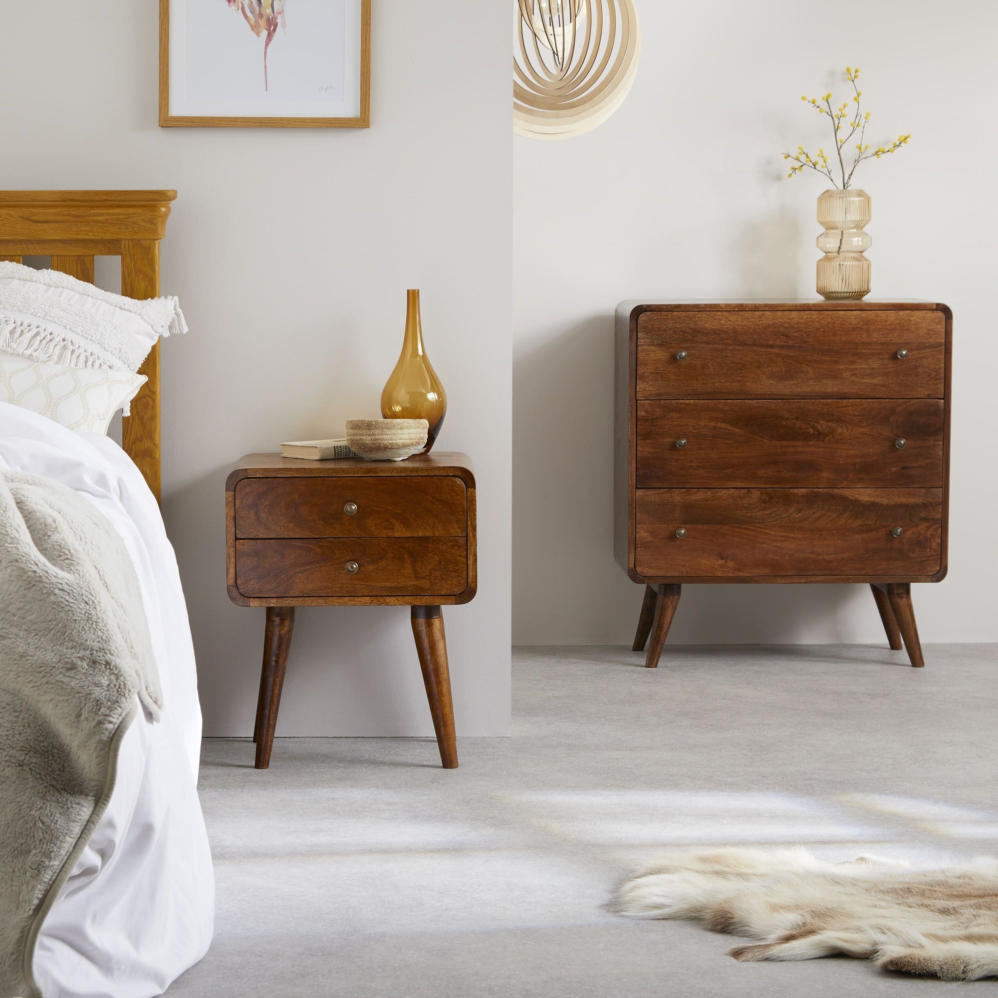 Century 2 Drawer Solid Wood Standard Bedside Table in Deep Chestnut Finish  | malletandplane.com