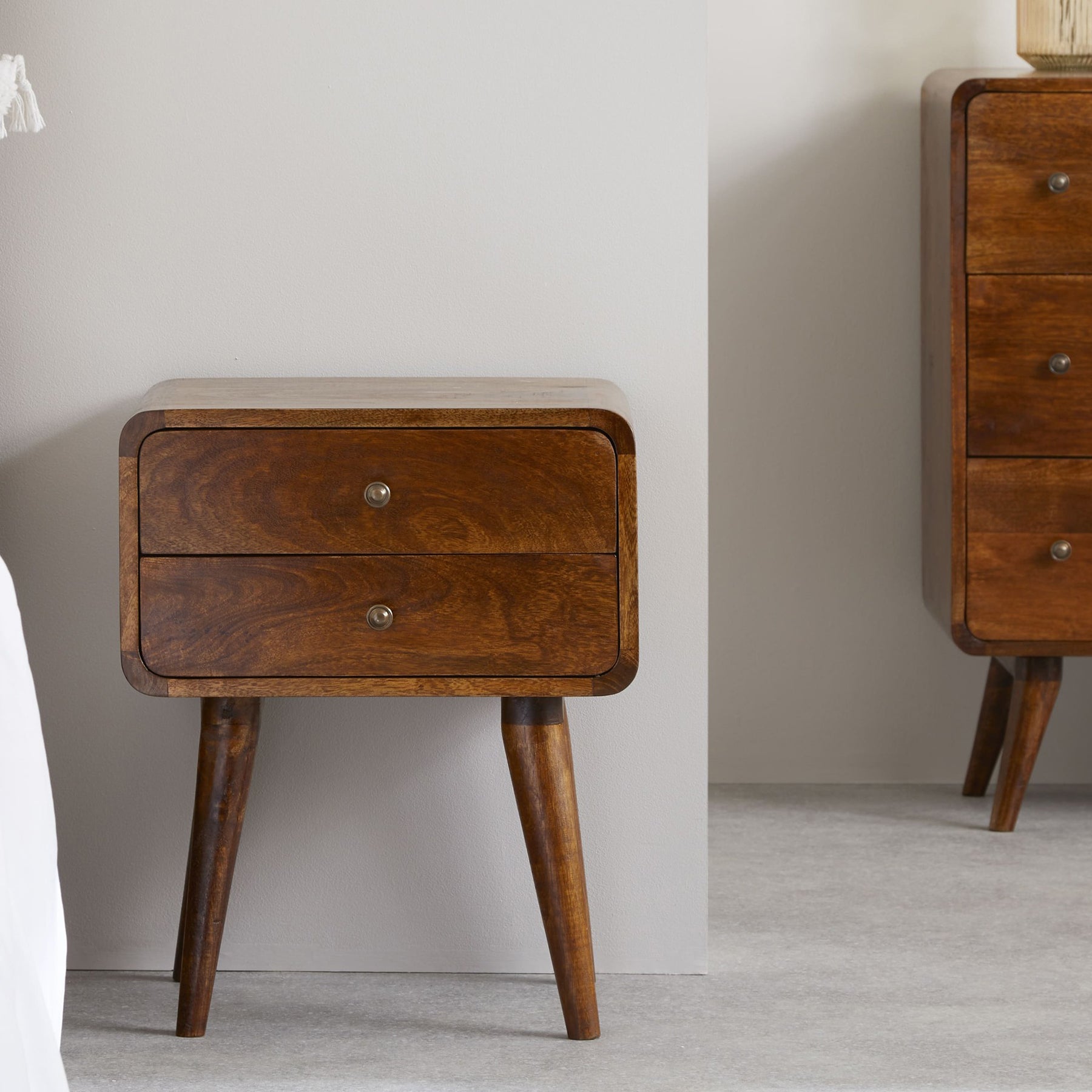 Century 2 Drawer Solid Wood Standard Bedside Table in Deep Chestnut Finish  | malletandplane.com