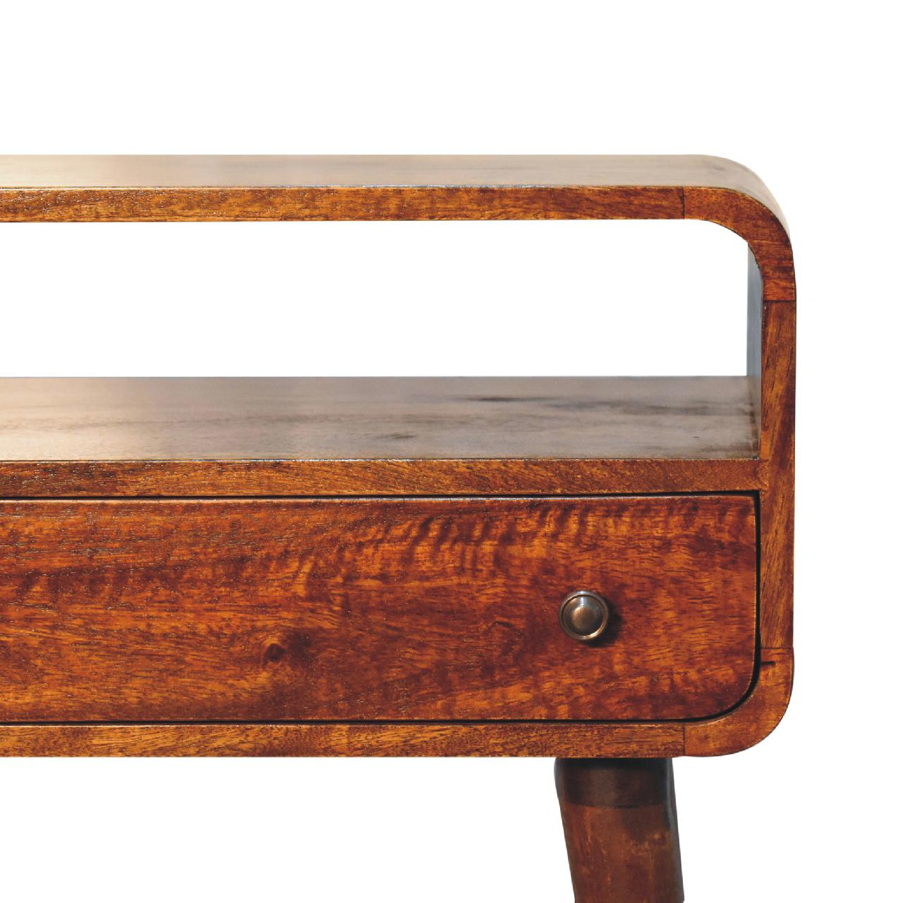 Century 1 Drawer handmade solid wood small console table in deep chestnut finish | malletandplane.com