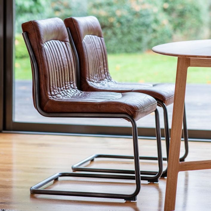 Capri Dining Chair in Brown Vintage Top Grain Leather | MalletandPlane.com